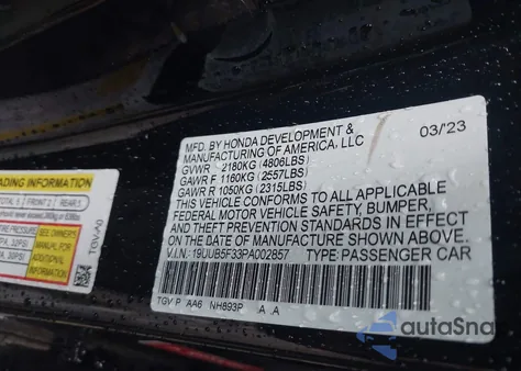 2023 Acura Tlx Standard из США, поврежденный, VIN 19UUB5F33PA002857